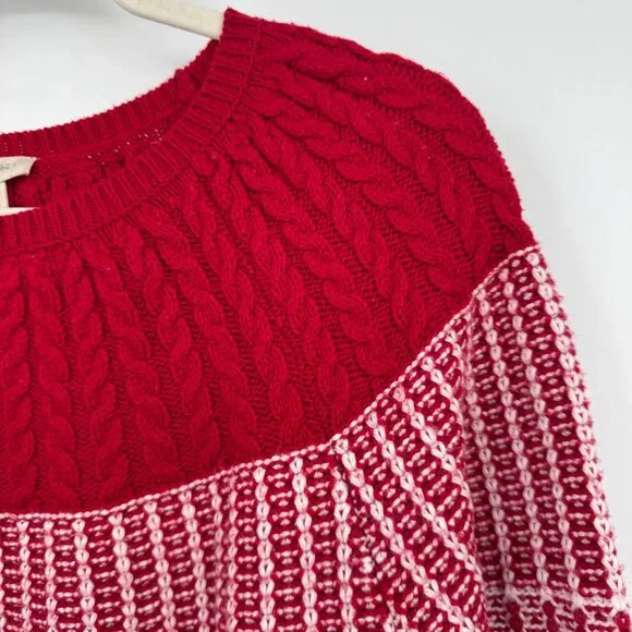 Talbots Women size XL Red White Knit Ribbed Cotten Blend Pullover Sweater Cottag - Picture 4 of 8